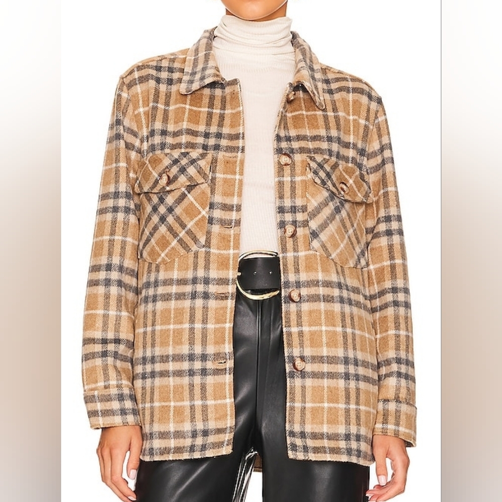 BlankNYC Shacket Flannel [Medium] Soft Warm Tan Plaid Chore Jacket - Picture 6 of 6